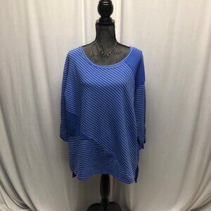 Sportelle Pullover Top Womens Size 2X Blue Striped Raglan Sleeve Sweatshirt